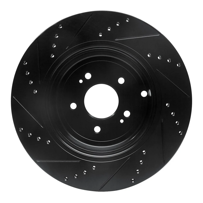 R1 18-25 Genesis G70 Rear Right Drilled & Slotted Black Brake Rotor - Image 5
