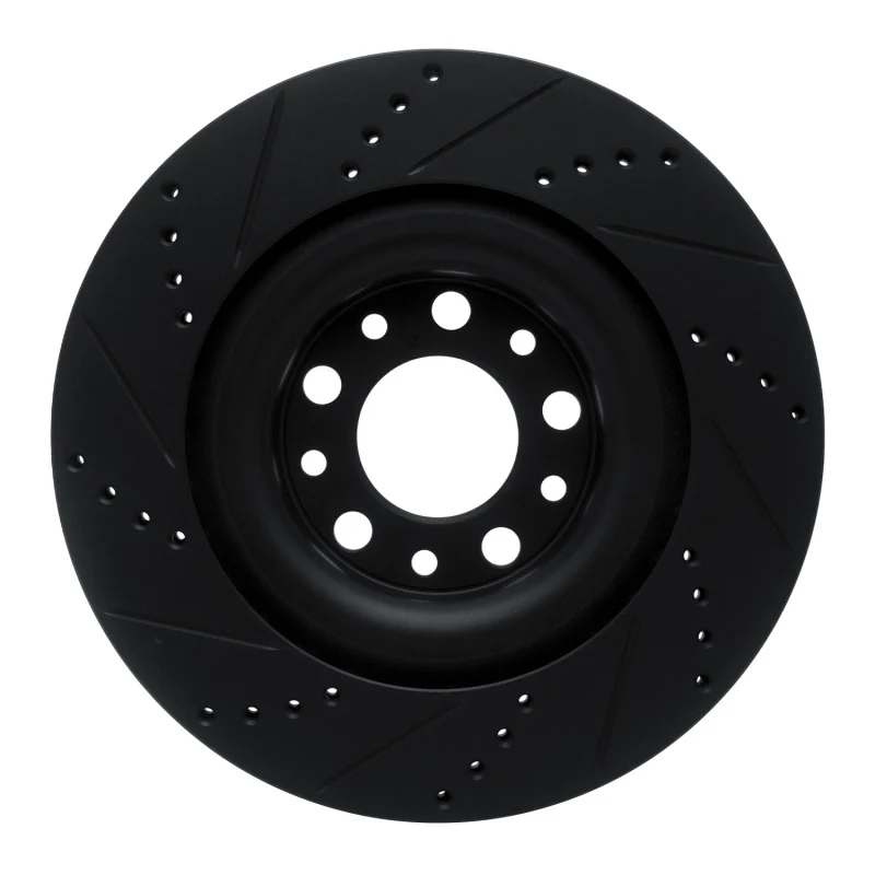 R1 2017-2025 Alfa Romeo Stelvio Rear Right Drilled & Slotted Black Brake Rotor - Image 3
