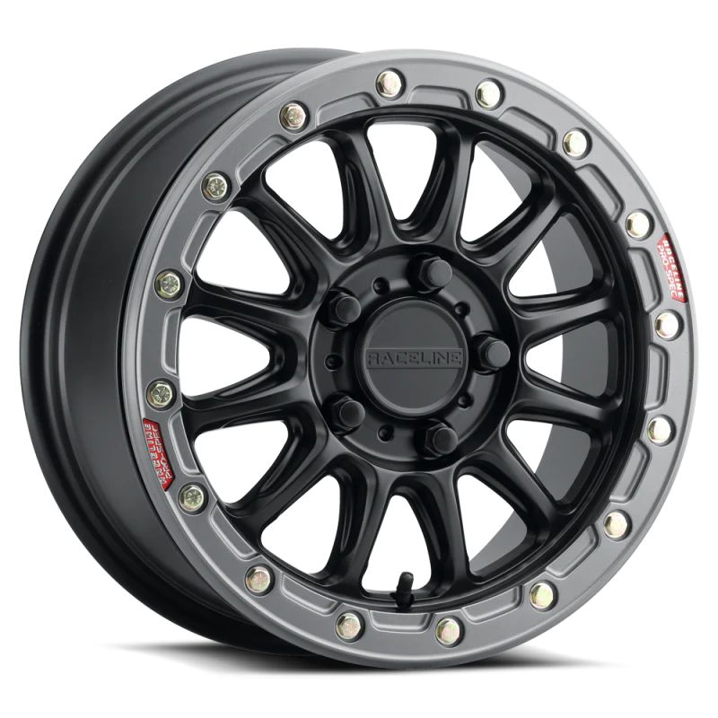 Raceline A14BG Alpha 15x7in/5x114.3 BP/25mm Offset/68mm Bore - Black & Gunmetal Ring Beadlock Wheel