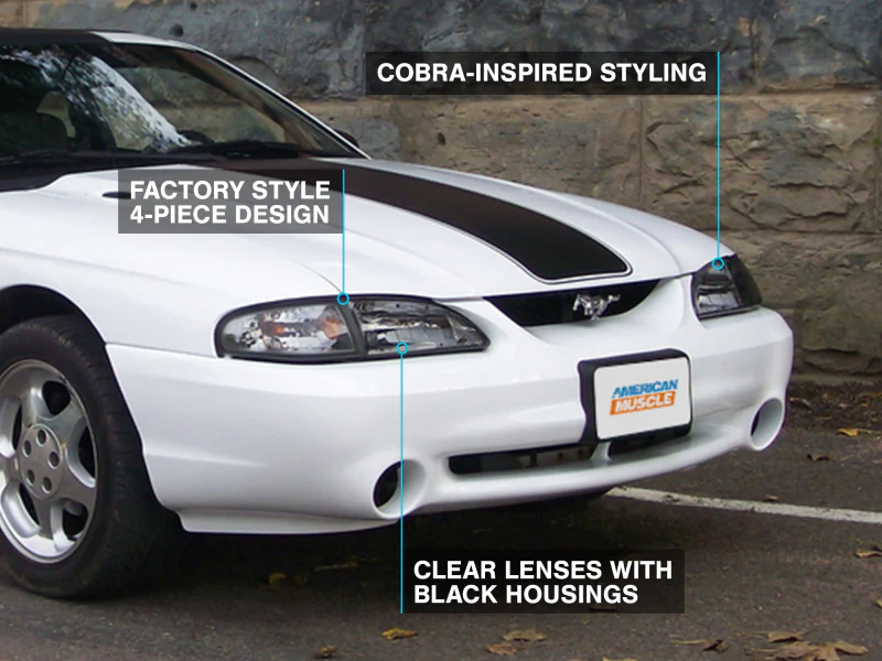 Raxiom 94-98 Mustang Axial Series Cobra Style Headlights- Black Housing (Clear Lens) - Image 10
