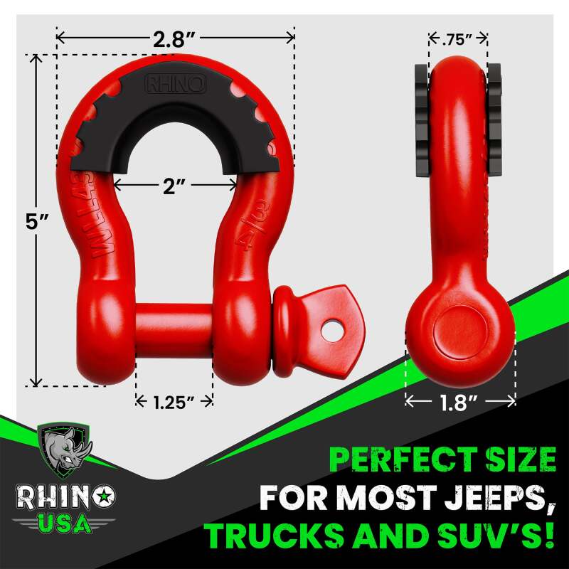 Rhino USA 3/4In D-Ring Shackle Set, Pack Of 2 (Black) - Image 3