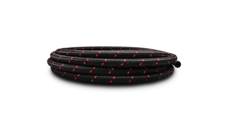 Vibrant -6 AN Two-Tone Black/Red Nylon Braided Flex Hose (10 foot roll) - Image 2