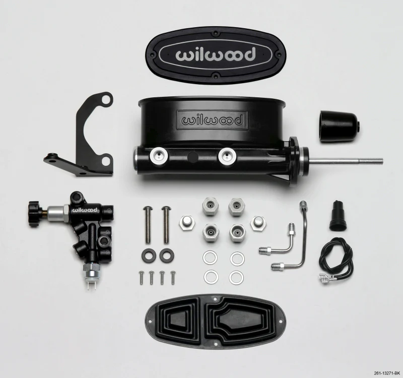 Wilwood HV Tandem M/C Kit w L/H Bracket & Prop Valve - 7/8in Bore Black-W/Pushrod - Image 2
