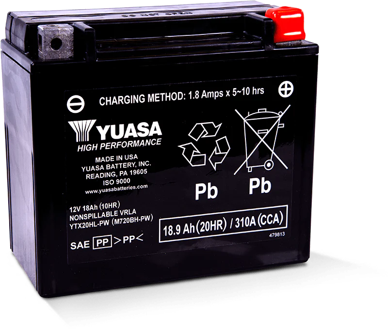 Yuasa YTX20HL-PW Maintenance Free AGM 12-Volt Battery